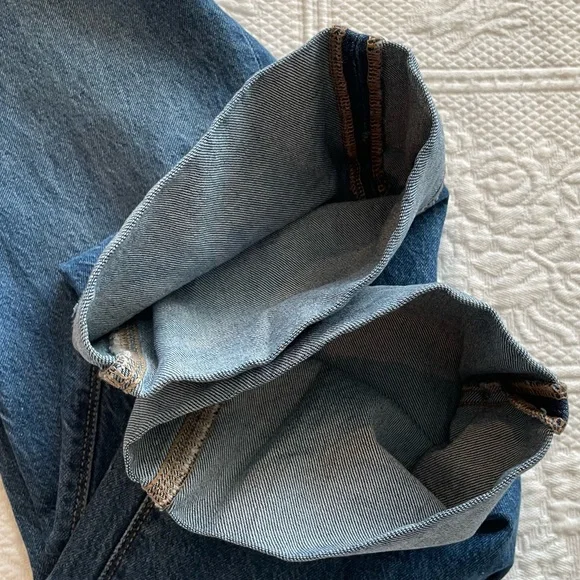 AE Stretch High-Waisted Stovepipe Cuffed Denim Jean Wide Leg Medium Wash 0R - Picture 9 of 16